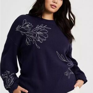 Torrid Dark Blue Floral Embroidered Sweater